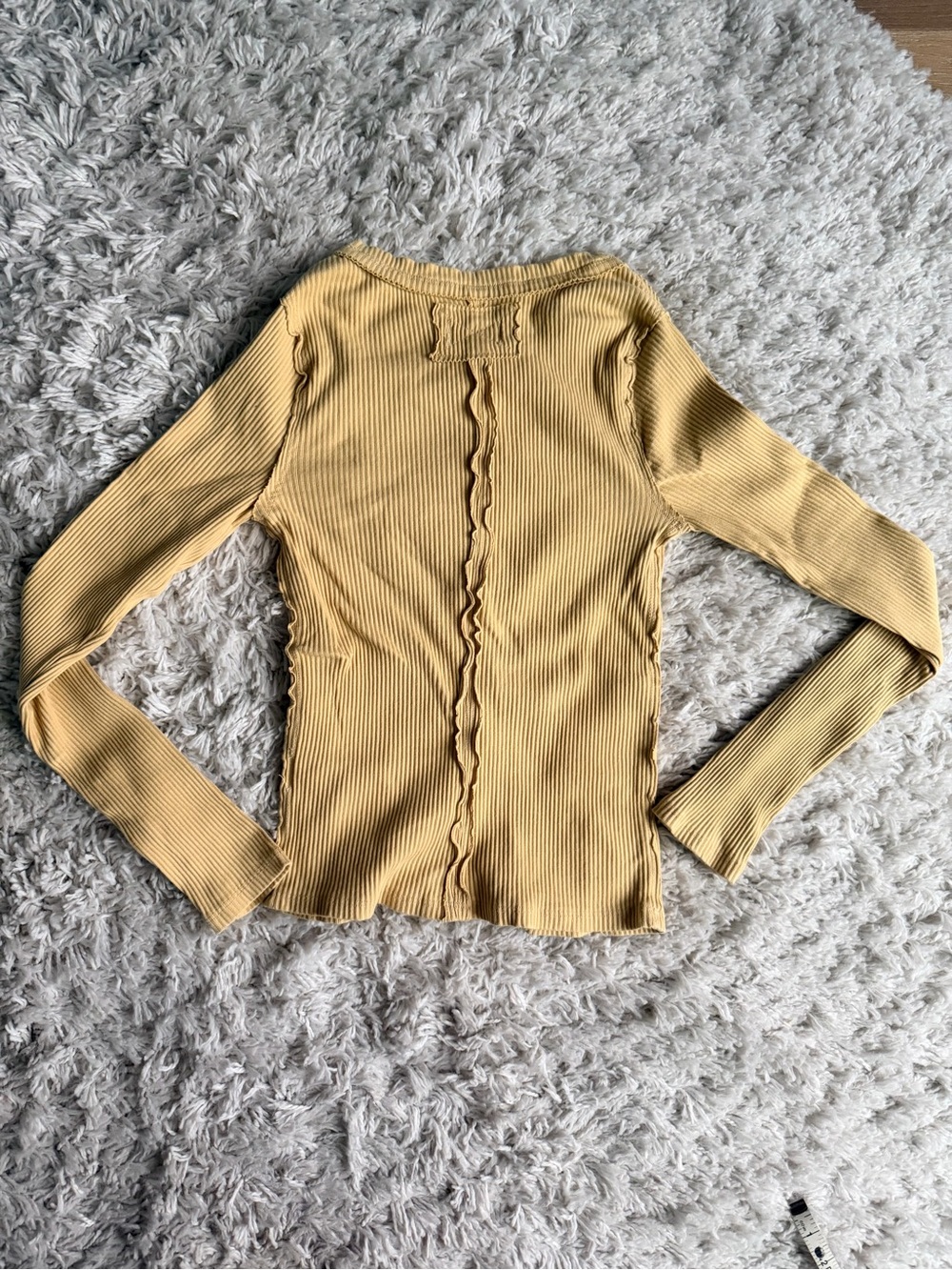 Free People We The Free Ribbed Button Front Henley Top Medium Golden Wheat - Picture 2 of 5